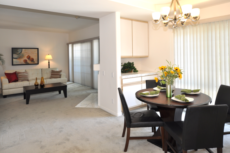 Expansive dining and living room in the condo.