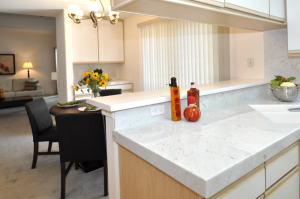 Kitchen updated with new granite tiles.