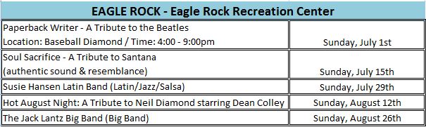 Eagle Rock Concert Schedule