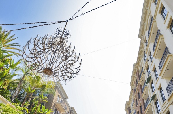 Outdoor chandelier at Glendale's Americana