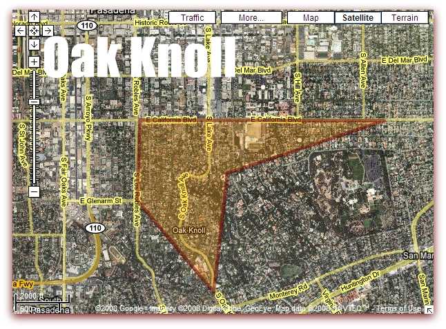 Oak Knoll Pasadena map