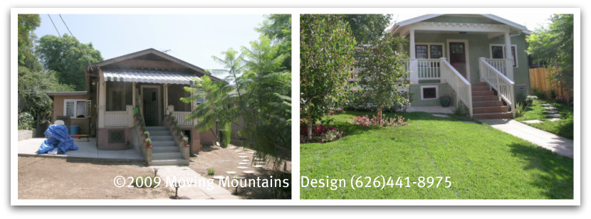 Pasadena Craftsman home before and after landscaping for curb appeal