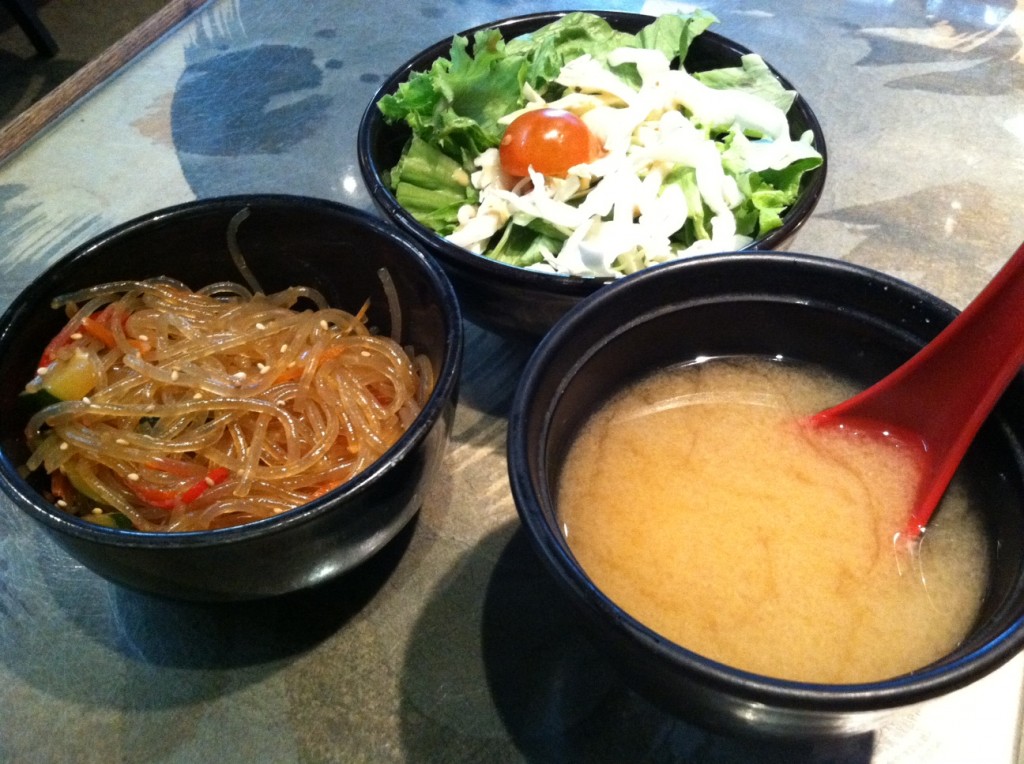 Starter Course Glass Noodles, Miso Soup, Rice at Gyu-Kaku Pasadena