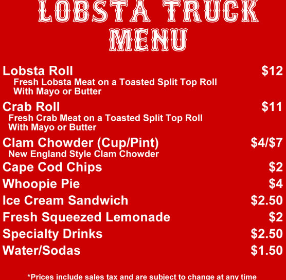 lobsta truck menu
